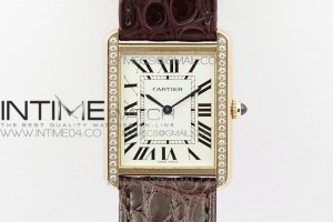 AF 탱크솔로 라지 27미리 화이트다이얼 다이아베젤 로즈골드금통 브라운악어가죽스트랩 Tank Solo Ladies 28mm Dia Bezel RG AF 1:1 Best Edition White Dial on Brown Leather Strap Ronda Quartz