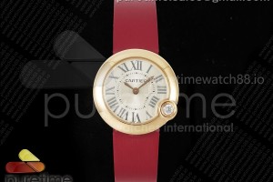 AF 까르띠에 발롱블랑 로즈골드 30미리 실버다이얼 레드패브릭스트랩 Ballon Blanc 30mm RG AF 1:1 Best Edition Silver Dial on Pink Fabric Strap Ronda Quartz