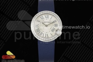 AF 까르띠에 발롱블랑 30미리 다이아베젤 실버다이얼 블루패브릭스트랩 Ballon Blanc 30mm AF 1:1 Best Edition Silver Dial Diamonds Bezel on Blue Fabric Strap Ronda Quartz