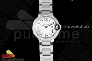 AF 까르띠에 발롱블루 28미리 화이트다이얼 다이아베젤 스틸브레이슬릿 Ballon Bleu Ladies 28mm SS AF 1:1 Best Edition White Dial Big Diamonds Bezel on SS Bracelet Ronda Quartz