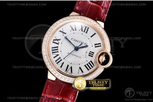 V6F 발롱블루 33미리 오토매틱 화이트다이얼 다이아베젤 로즈골드 금통 레드 가죽스트랩 Balon Bleu Ladies 33mm Diam RG/LE Wht V6F Jap NH05