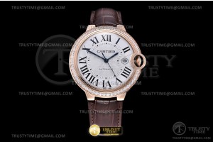 V6F 발롱블루 42미리 화이트다이얼 로즈골드 금통 다이아베젤 브라운 가죽스트랩 Balon Bleu Mens 42mm Diam RG/LE Wht V6F Asia 2824 Mod