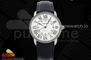 AF 까르띠에 롱드솔로 42미리 화이트다이얼 블랙가죽스트랩 Ronde Solo 42mm SS AF 1:1 Best Edition White Dial on Black Leather Strap MIYOTA 9015