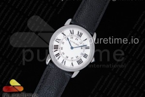 K11F 롱드솔로 미듐 36미리 화이트다이얼 블랙가죽스트랩 Ronde Solo De Cartier 36mm SS K11 Maker White Dial on Black Leather Strap Ronda Quartz