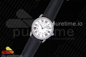 K11F 롱드솔로 스몰 29미리 화이트다이얼 블랙가죽스트랩 Ronde Solo De Cartier 29mm SS K11 Maker White Dial on Black Leather Strap Ronda Quartz