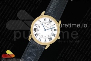 K11F 롱드솔로 미듐 36미리 화이트다이얼 옐로우골드금통 블랙악어가죽스트랩 Ronde Solo De Cartier 36mm YG K11 Maker White Dial on Black Crocodile Strap Ronda Quartz