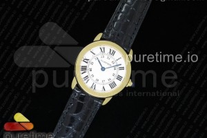 K11F 롱드솔로 스몰 29미리 화이트다이얼 옐로우골드금통 블랙가죽스트랩 Ronde Solo De Cartier 29mm YG K11 Maker White Dial on Black Crocodile Strap Ronda Quartz