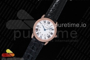 K11F 롱드솔로 스몰 29미리 화이트다이얼 로즈골드금통 블랙악어가죽스트랩 Ronde Solo De Cartier 29mm RG K11 Maker White Dial on Black Crocodile Strap Ronda Quartz