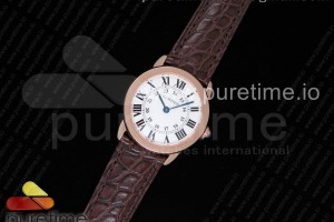 K11F 롱드솔로 스몰 29미리 화이트다이얼 로즈골드금통 브라운악어가죽스트랩 Ronde Solo De Cartier 29mm RG K11 Maker White Dial on Brown Crocodile Strap Ronda Quartz
