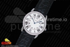 K11F 롱드솔로 미듐 36미리 화이트다이얼 다이아베젤 블랙악어가죽스트랩 Ronde Solo De Cartier 36mm SS K11 Maker White Dial Diamonds Bezel on Black Crocodile Strap Ronda Quartz