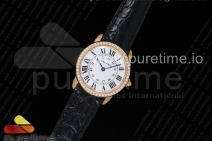 K11F 롱드솔로 스몰 29미리 화이트다이얼 옐로우골드금통 다이아베젤 블랙악어가죽스트랩 Ronde Solo De Cartier 29mm YG K11 Maker White Dial Diamonds Bezel on Black Crocodile Strap Ronda Quartz