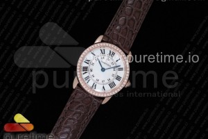 K11F 롱드솔로 스몰 29미리 화이트다이얼 로즈골드금통 다이아베젤 브라운악어가죽스트랩 Ronde Solo De Cartier 29mm RG K11 Maker White Dial on Brown Crocodile Strap Ronda Quartz