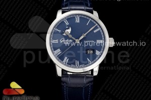 V9F 글라슈테 엑설런스파노라마 문페이즈 블루다이얼 블랙가죽스트랩 Excellence Panorama Date Moon Phase SS V9F Blue Dial on Black Leather Strap A100