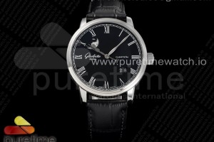 V9F 글라슈테 엑설런스파노라마 문페이즈 블랙다이얼 블랙가죽스트랩 Excellence Panorama Date Moon Phase SS V9F Black Dial on Black Leather Strap A100