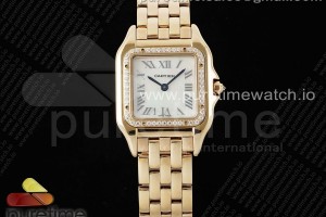 AF 까르띠에 팬더 로즈골드 27미리 다이아베젤 자개다이얼 스틸브레이슬릿 Panthère Ladies 27mm RG AF 1:1 Best Edition White MOP Dial Diamonds Bezel on RG Bracelet Ronda Quartz