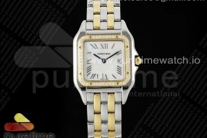 AF 까르띠에 팬더 옐로우골드콤비 27미리 다이아베젤 자개다이얼 스틸브레이슬릿 Panthère Ladies 27mm SS/YG AF 1:1 Best Edition White MOP Dial Diamonds Bezel on SS/YG Bracelet Ronda Quartz