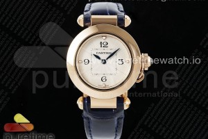 AF 까르띠에 파샤 30미리 로즈골드 화이트다이얼 블루가죽스트랩 Pasha 30mm RG AF 1:1 Best Edition White Textured Dial Diamonds Bezel on Deep Blue Leather Strap Jaq Quartz