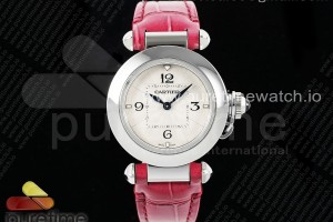 AF 까르띠에 파샤 30미리 화이트다이얼 핑크가죽스트랩 Pasha 30mm SS AF 1:1 Best Edition White Textured Dial on Deep Pink Leather Strap Jaq Quartz