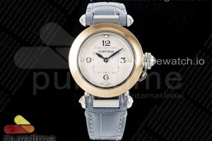 AF 까르띠에 파샤 30미리 로즈골드콤비 화이트다이얼 스카이블루가죽스트랩 Pasha 30mm SS/RG AF 1:1 Best Edition White Textured Dial on Blue Leather Strap Jaq Quartz