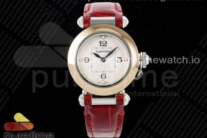 AF 까르띠에 파샤 30미리 로즈골드콤비 화이트다이얼 레드가죽스트랩  Pasha 30mm SS/RG AF 1:1 Best Edition White Textured Dial on Red Leather Strap Jaq Quartz