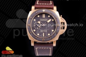 (NEW) VSF 파네라이 47미리 브론조 PAM968 브라운세라믹베젤 브라운다이얼 브라운카프스킨스트랩 PAM968 V Bronzo VSF 1:1 Best Edition Brown Ceramic Bezel and Dial on Brown Calfskin Strap P.9010 Clone