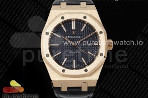 APSF V4 오데마피게 로얄오크 15400 로즈골드 텅스텐 블루다이얼 블랙가죽스트랩 Royal Oak 41mm 15400 RG APSF 1:1 Best Edition Blue Dial on Black Leather Strap SA3120 Super Clone V4 (Gain Weight)