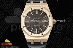 APSF V4 오데마피게 로얄오크 15400 로즈골드 텅스텐 그레이다이얼 블랙가죽스트랩  Royal Oak 41mm 15400 RG APSF 1:1 Best Edition Gray Dial on Black Leather Strap SA3120 Super Clone V4 (Gain Weight)