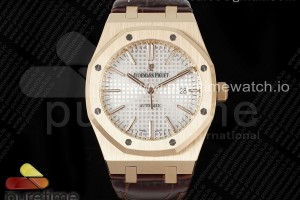 APSF V4 오데마피게 로얄오크 15400 로즈골드 텅스텐 화이트다이얼 브라운가죽스트랩  Royal Oak 41mm 15400 RG APSF 1:1 Best Edition White Dial on Brown Leather Strap SA3120 Super Clone V4 (Gain Weight)