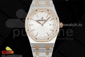 ZF 오데마피게 로얄오크 레이디 33미리 67651 로드골드콤비 다이아베젤 화이트다이얼 스틸브레이슬릿 Lady Royal Oak 33mm SS/RG ZF 1:1 Best Edition White Dial Diamonds Bezel on SS/RG Bracelet ETA Quartz