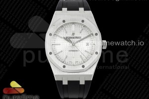 APSF V3 오데마피게 로얄오크 15400 화이트다이얼 블랙러버스트랩 Royal Oak 41mm 15400 SS APSF 1:1 Best Edition White Textured Dial on Black Rubber Strap SA3120 Super Clone V3