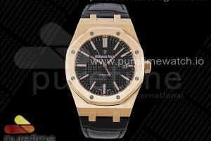APSF V3 오데마피게 로얄오크 15400 로즈골드 블랙다이얼 블랙가죽스트랩 Royal Oak 41mm 15400 RG APSF 1:1 Best Edition Black Textured Dial on Black Leather Strap SA3120 Super Clone V3