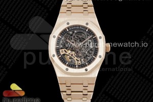 APSF 오데마피게 로얄오크 15407 로즈골드 스켈레톤다이얼 스틸브레이슬릿 Royal Oak 41mm Openworked 15407 RG APSF 1:1 Best Edition on RG Bracelet A3132