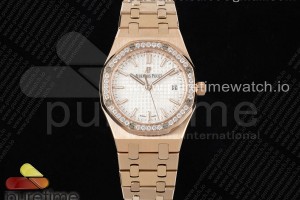 NTF 오데마피게 로얄오크 레이디 로즈골드 다이아베젤 화이트다이얼 스틸브레이슬릿 Royal Oak 77351 Ladies RG NTF Best Edition White Dial Diamonds Bezel on RG Bracelet A5800