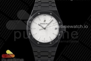 ZF V2 오데마피게 로얄오크 AP15500 DLC블랙 화이트다이얼 Royal Oak 41mm 15500 DLC ZF 1:1 Best Edition White Textured Dial on SS Bracelet A4302 V2