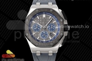 APF 오데마피게 로얄오크 오프쇼어 44미리 세라믹베젤 그레이/블루다이얼 그레이러버스트랩 Royal Oak Offshore 44mm SS Black Ceramic Bezel APF 1:1 Best Edition Gray/Blue Dial on Gray Rubber Strap A4401