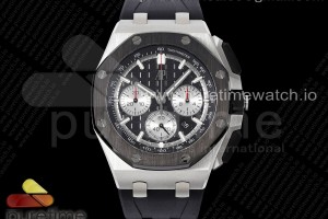 APF 오데마피게 로얄오크 오프쇼어 44미리 세라믹베젤 블랙/실버다이얼 블랙러버스트랩  Royal Oak Offshore 44mm SS Black Ceramic Bezel APF 1:1 Best Edition Black/Silver Dial on Black Rubber Strap A4401
