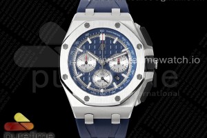 APF 오데마피게 로얄오크 오프쇼어 44미리 블루/실버다이얼 블루러버스트랩  Royal Oak Offshore 44mm SS Bezel APF 1:1 Best Edition Blue/Silver Dial on Blue Rubber Strap A4401