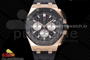 APF 오데마피게 로얄오크 오프쇼어 44미리 로즈골드 세라믹베젤 블랙/실버다이얼 블랙러버스트랩  Royal Oak Offshore 44mm RG Black Ceramic Bezel APF 1:1 Best Edition Black/Silver Dial on Black Rubber Strap A4401