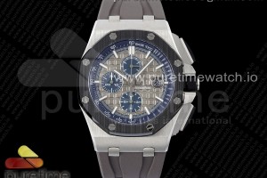 APSF 오데마피게 로얄오크 오프쇼어 44미리 세라믹베젤 그레이/블루다이얼 그레이러버스트랩 Royal Oak Offshore 44mm SS Black Ceramic Bezel APF 1:1 Best Edition Gray/Blue Dial on Gray Rubber Strap A3126