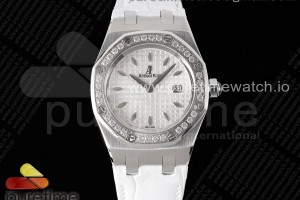 TWF 로얄오크 오프쇼어 레이디 화이트다이얼 다이아베젤 화이트가죽스트랩 Royal Oak Offshore Ladies 37mm SS TWF Best Edition White Dial Diamonds Bezel on White Leather Strap ETA Quartz