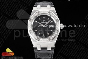 TWF 로얄오크 오프쇼어 레이디 블랙다이얼 다이아베젤 블랙가죽스트랩 Royal Oak Offshore Ladies 37mm SS TWF Best Edition Black Dial Diamonds Bezel on Black Leather Strap ETA Quartz