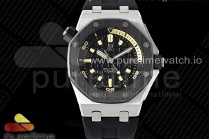 APSF 오데마피게 로얄오크 오프쇼어 다이버 15720 세라믹베젤 블랙다이얼 블랙러버스트랩 Royal Oak Offshore Diver 15720 SS APSF 1:1 Best Edition Black Dial Ceramic Bezel on Black Rubber Strap A4308 Super Clone
