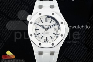 ZF 오데마피게 로얄오크 오프쇼어 다이버 15707 화이트세라믹 화이트다이얼 화이트러버스트랩 Royal Oak Offshore Diver 15707 White Ceramic ZF 1:1 Best Edition SA3120 Super Clone