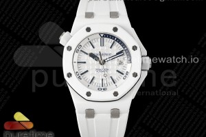 APSF 오데마피게 로얄오크 오프쇼어 다이버 15707 화이트세라믹 화이트다이얼 화이트러버스트랩 Royal Oak Offshore Diver 15707 White Ceramic APSF 1:1 Best Edition SA3120 Super Clone