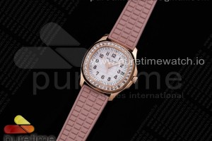 PPF 파텍필립 아쿠아넛5068 로즈골드 화이트다이얼 다이아베젤 핑크러버스트랩 Aquanaut 5068 RG PPF 1:1 Best Edition White Textured Dial on Pink Rubber Strap 324CS