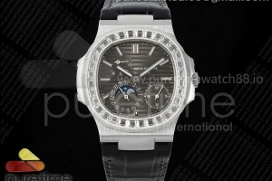 PPF (ZF) V2 파텍필립 노틸러스 5712 다이아베젤 그레이다이얼 블랙가죽스트랩 Nautilus 5712 SS PPF 1:1 Best Edition Gray Dial Diamonds Bezel on Black Leather Strap A240 Super Clone V2