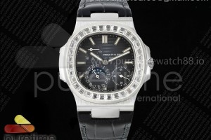 PPF (ZF) V2 파텍필립 노틸러스 5712 다이아베젤 블루다이얼 블랙가죽스트랩  Nautilus 5712 SS PPF 1:1 Best Edition Blue Dial Diamonds Bezel on Black Leather Strap A240 Super Clone V2