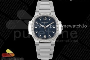 PPF 파텍필립 노틸러스 7118 레이디 다이아베젤 블루다이얼 스틸브레이슬릿 Nautilus 7118 Ladies SS PPF 1:1 Best Edition Blue Dial Diamonds Bezel on SS Bracelet 324CS