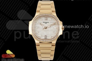 PPF 파텍필립 노틸러스 7118 레이디 로즈골드 다이아베젤 화이트다이얼 스틸브레이슬릿 Nautilus 7118 Ladies RG PPF 1:1 Best Edition White Dial Diamonds Bezel on RG Bracelet 324CS