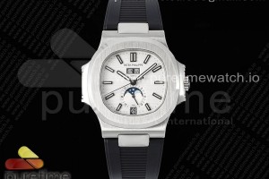 PPF 파텍필립 노틸러스 5726 화이트다이얼 블랙러버스트랩 Nautilus 5726 Complicated SS PPF 1:1 Best Edition White Textured Dial on Black Rubber Strap A324